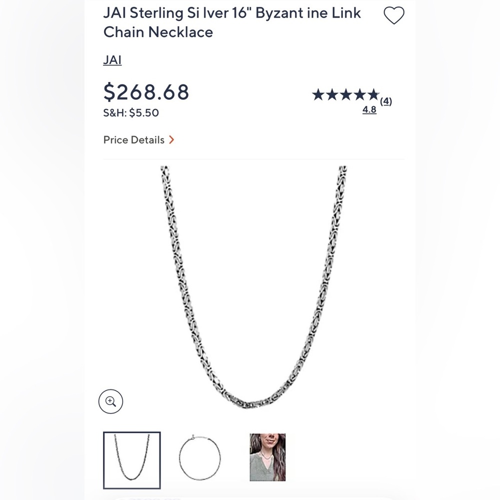 Nwt JAI Sterling Silver Byzantine Link Chain Necklace